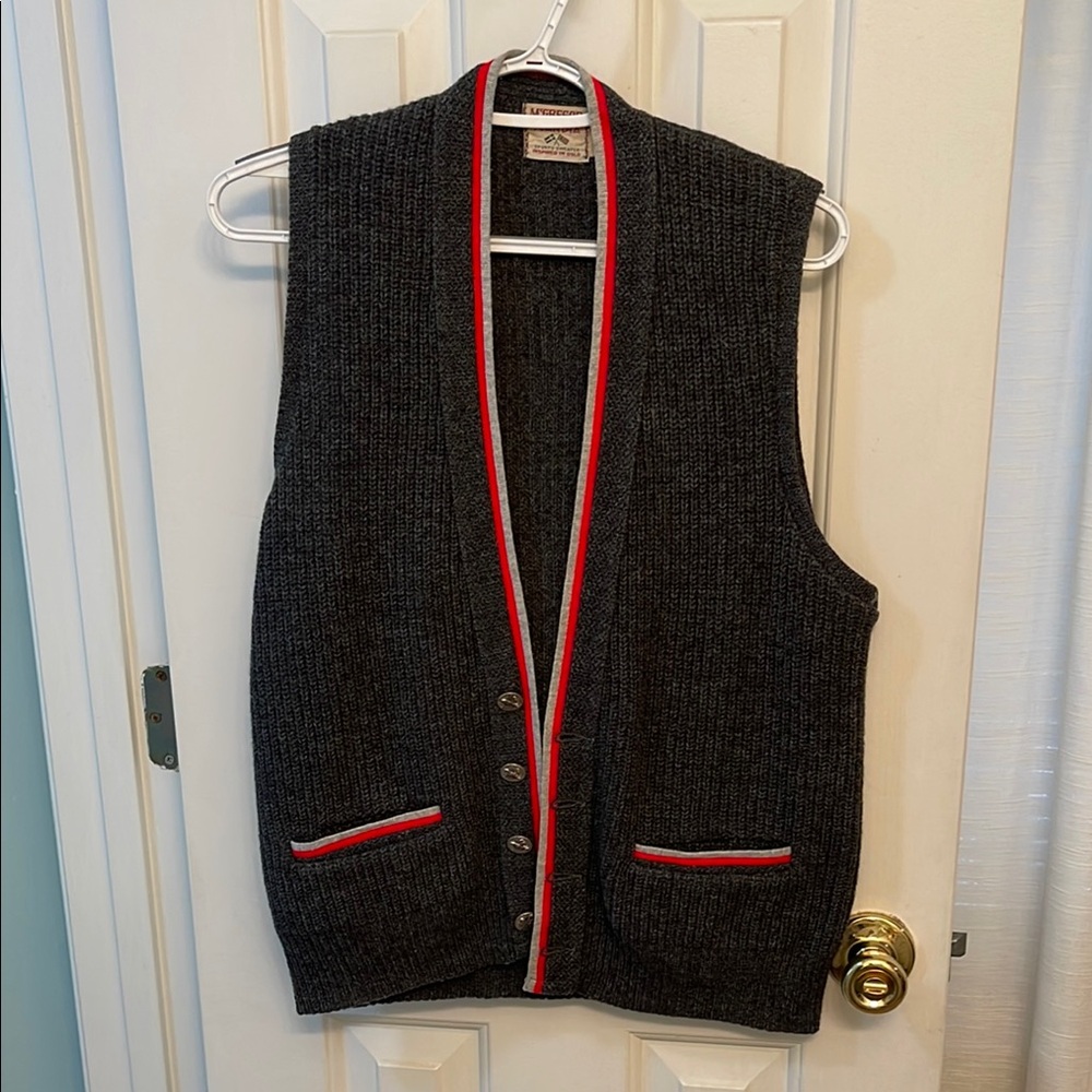 Gray Knit Vest with Red Trim